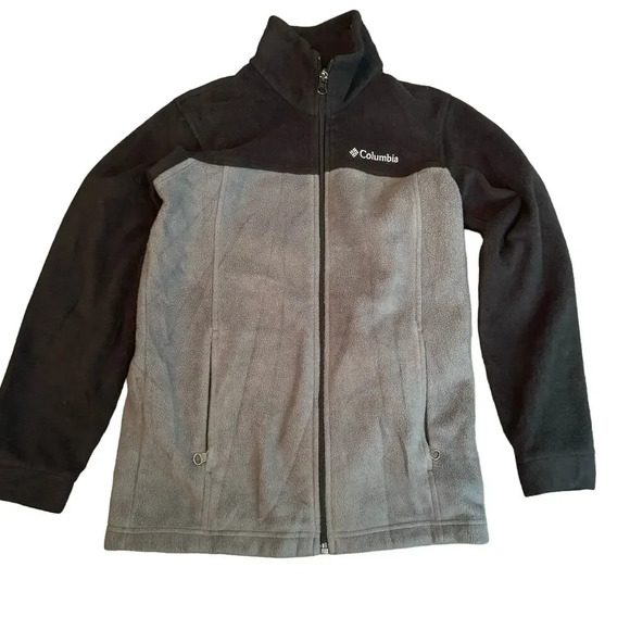 Columbia Kids Softshell Full Zip Jacket Size M Gray Black Pockets Outdoors Logo - Picture 1 of 10